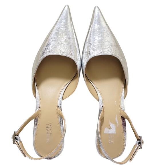 Michael Michael Kors Luna Kitten Slingback Pump Heels Size US 6.5M Silver Metal - Picture 4 of 6